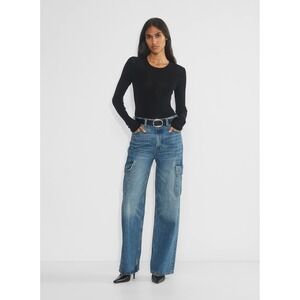Denim Forum The Farrah Hi-Rise Wide Leg Cargo Jeans Blue 24 Tailored